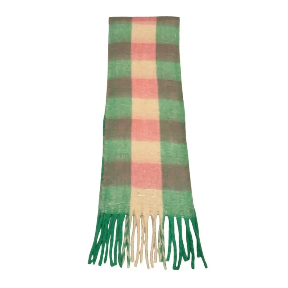 Bloomingdale’s Holiday Plaid Scarf Pastel Pink Green Check Fringe NWT